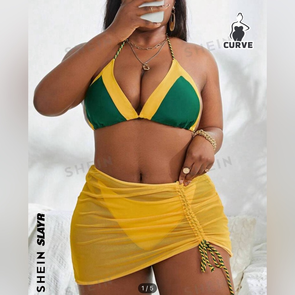 NWT Green and yellow swim bikini SHEIN CURVE 3XL